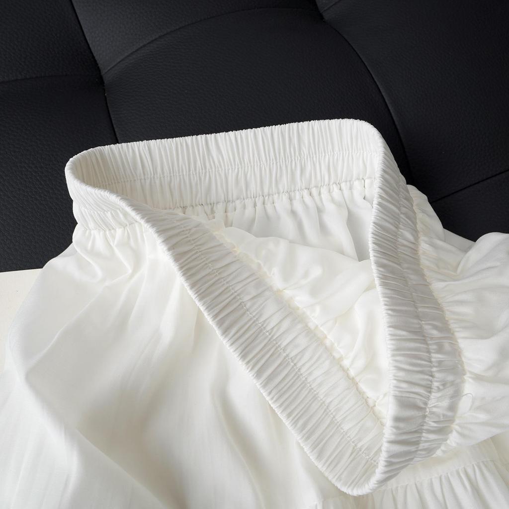 Spring 2026 Women's High-Waisted Skirt: Mid-Length Lace Ruffle, Elastic Waist, Slimming A-Line with Wide Hem.