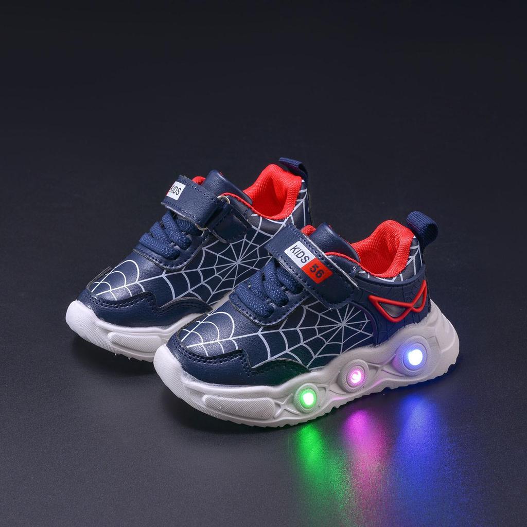 New Arrival LED Light-Up Spider Web Leather Sneakers for Boys