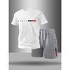 Men's paris letter round neck T-shirt + drawstring waist shorts set