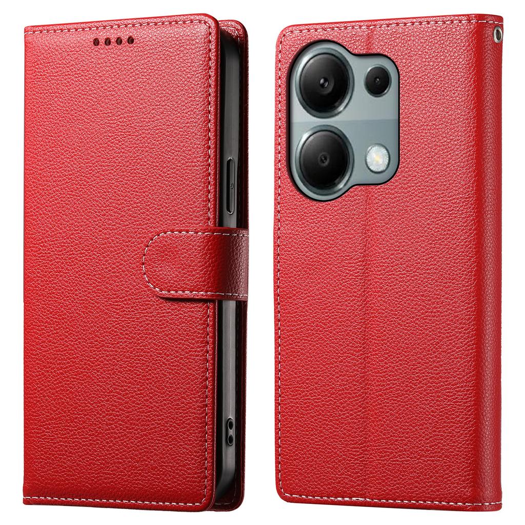 DF-012 For Xiaomi Redmi Note 13 Pro 4G Case Litchi Texture Leather Magnetic Clasp Wallet Stand Phone Cover with Wrist Strap