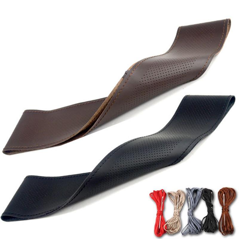 DIY Micro Fiber leather Car Steering Wheel Cover Soft Anti slip  handsewn car steering wheel sleeve 38CM Interior Accessories