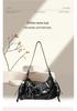 Women's Punk Motorcycle Distressed Leather Crossbody Bag with Multi-Buckle Straps and Rivet Design