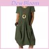 Abito in Cotone e Lino con Maniche a Palloncino e Colore Unito per Abbigliamento Casual Primaverile