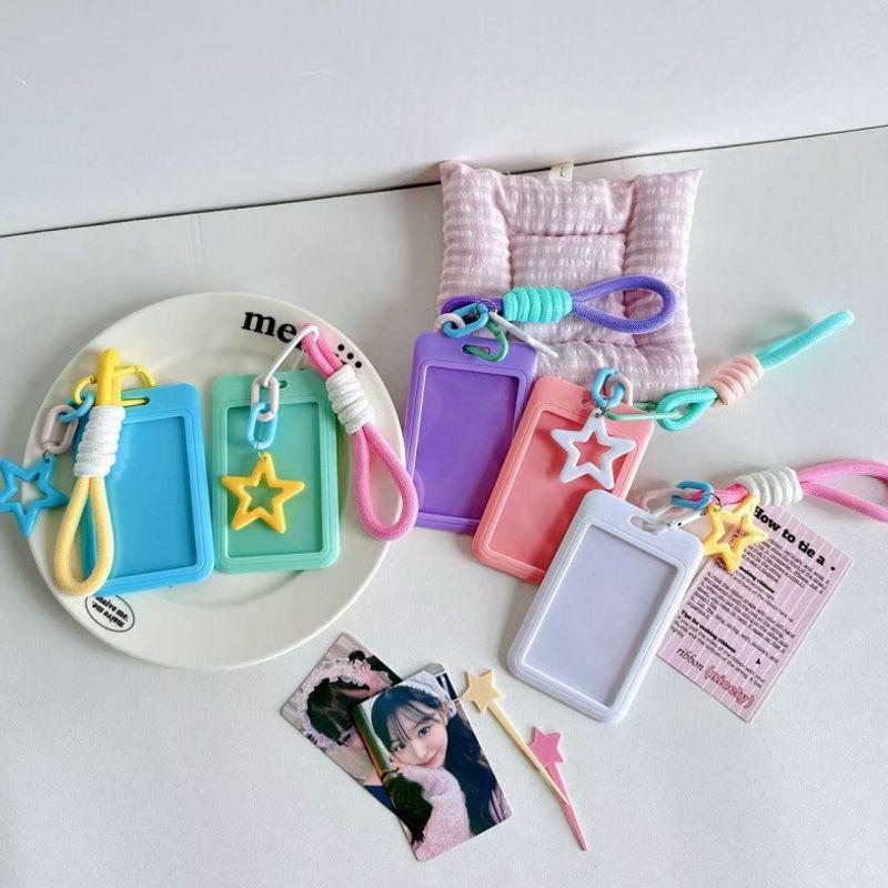 Dopamine Star Card Holder: Candy Color Slide Cover with 3-Inch Lanyard for Meal, Bus & Chasing Cards.