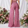Yousheng Dámské Kalhoty Elastické Vysoký Pas Široké Nohavice Třpytivý Design Flitry Ležérní Kalhoty Párty Dovolená Streetwear