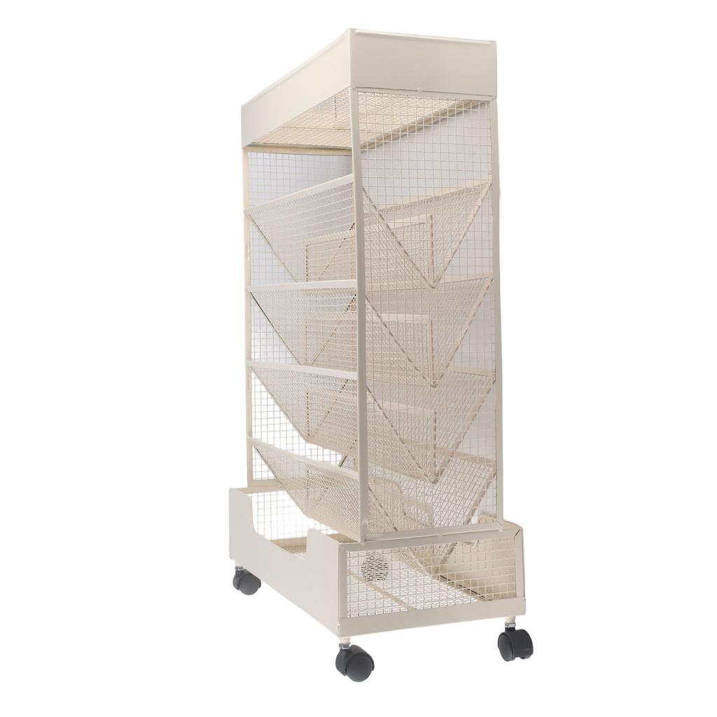 Metal Movable Bookshelf 6 Tier 20KG Load Bearing Large Capacity Rust Prevention Bookshelf with Wheel