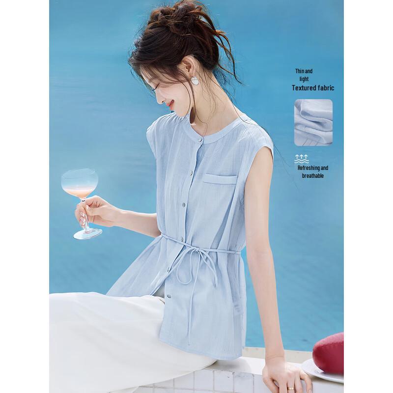 Women s Retro Stand-Up Collar Sleeveless Blouse L
