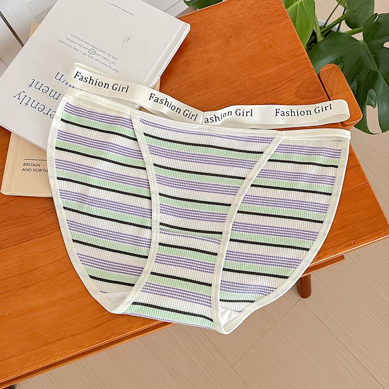 Women's Underwear Waist Cutout Underwear Women's Briefs Stripe Patchwork Thin  Antibacterial Panties