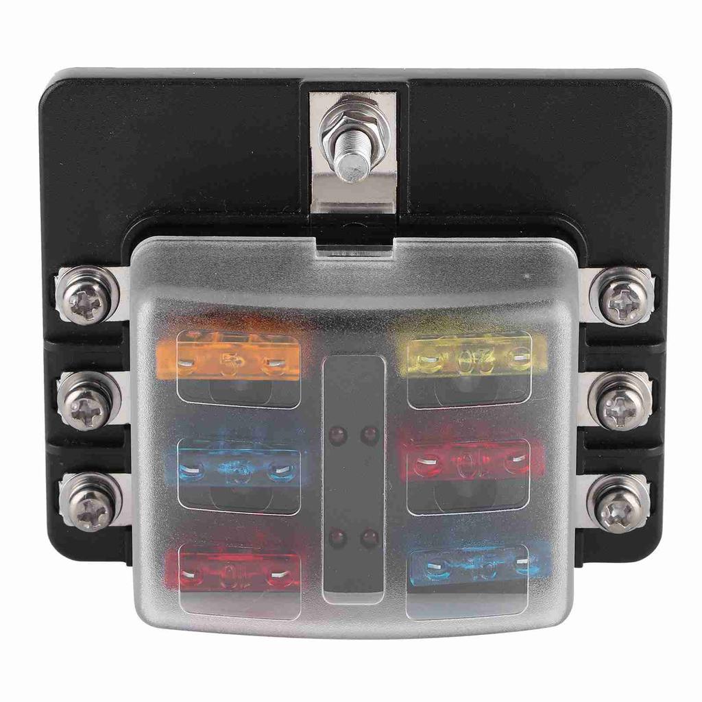 Fuse Holder PBT Box 6 Way Block Board with LED Indicator for Car Marine Boat Yatch