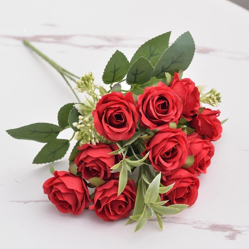 Silk Red Rose Bouquet Artificial Flowers Wedding Accessories Peony Fake Flower DIY for Wedding Party Table Vase Home Decoration