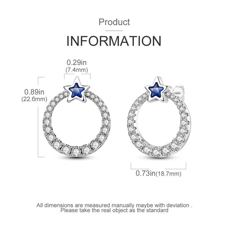 New 925 Sterling Silver Star Moon Earrings for Women Sparkling Zircon Ear Studs Luxury Romantic Fine Jewelry Gift for Girl