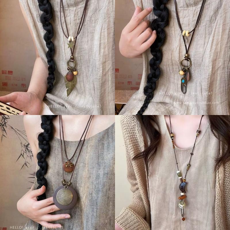 Long fringed necklace women's retro Zen niche sweater chain versatile Yunnan accessories