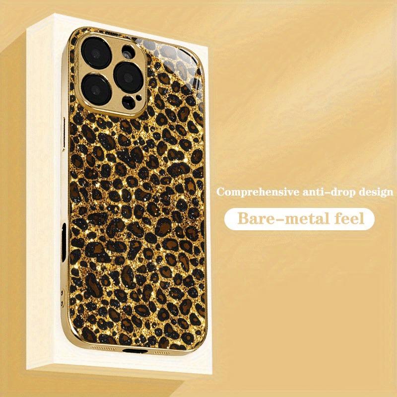 Shining Leopard Print Gold Metallic Paint Tempered Glass Phone Case For iPhone 17 16 15 14 13 12 11 Pro Max Plus 17Air 16E Cover