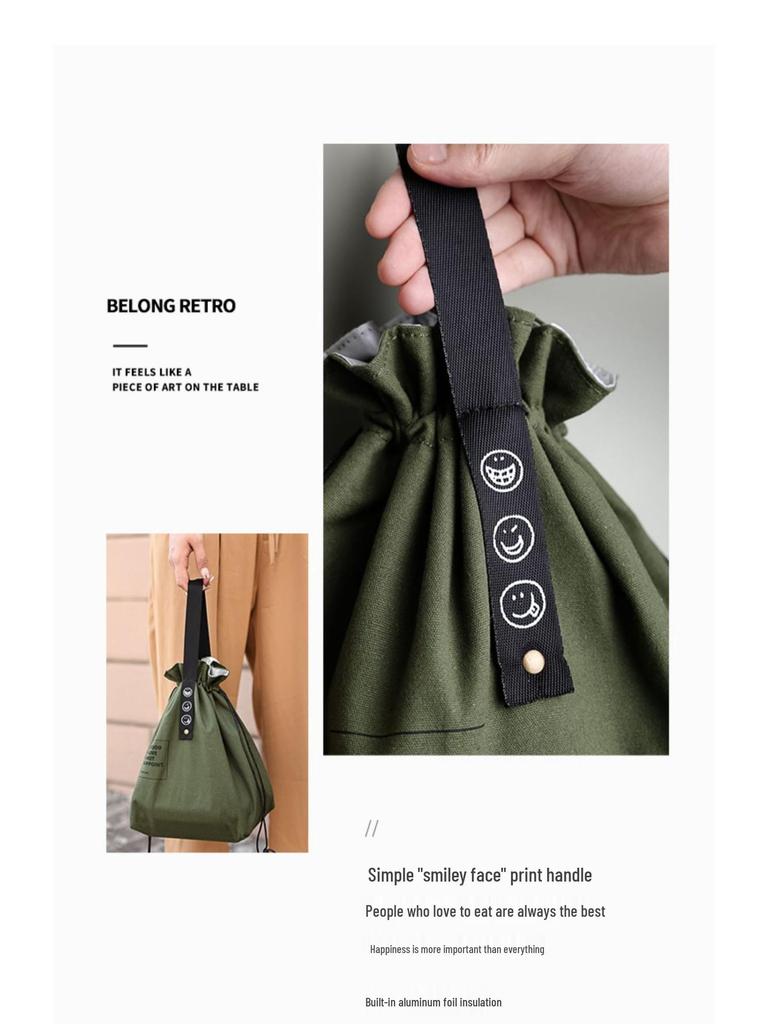 Nordische minimalistische isolierte Canvas-Bento-Tasche mit Kordelzug