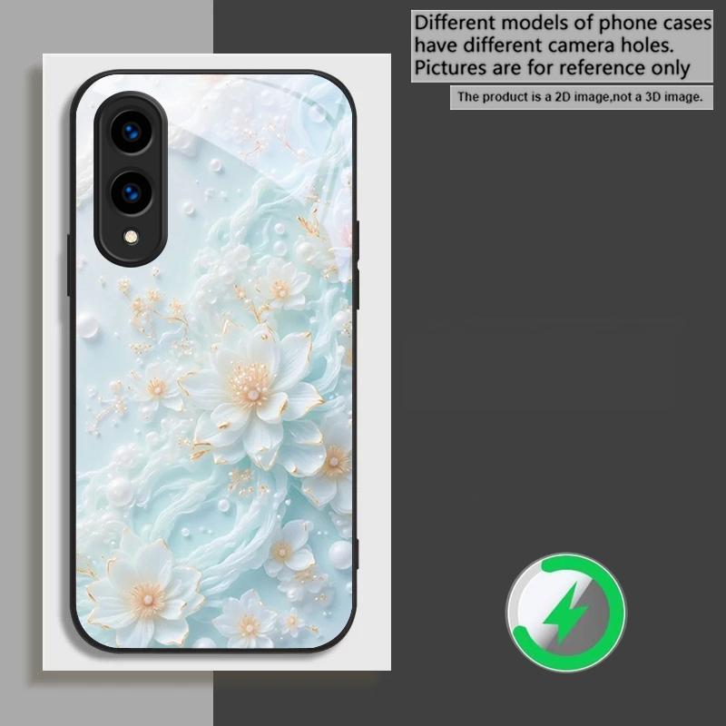 Beautiful white flowers suitable for Samsung Galaxy S26 Ultra S20 FE S21 S22+ 23 Plus S24 Ultra 25 Edge black Glass Phone Casee