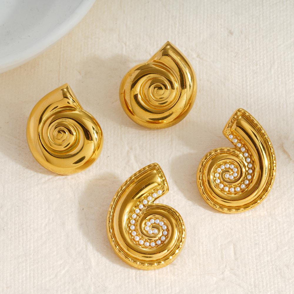 18K Gold-Plated Spiral Snail Earrings: Retro Style Stainless Steel Threaded Earrings for Women