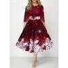 Weihnachtskleid für Damen in Übergröße, mit Schneeflocken-Aufdruck, Rundhalsausschnitt, 3/4-Ärmel, hohe Taille, lässiges Cocktailparty-Kleid in A-Linie, Swing-Midikleid