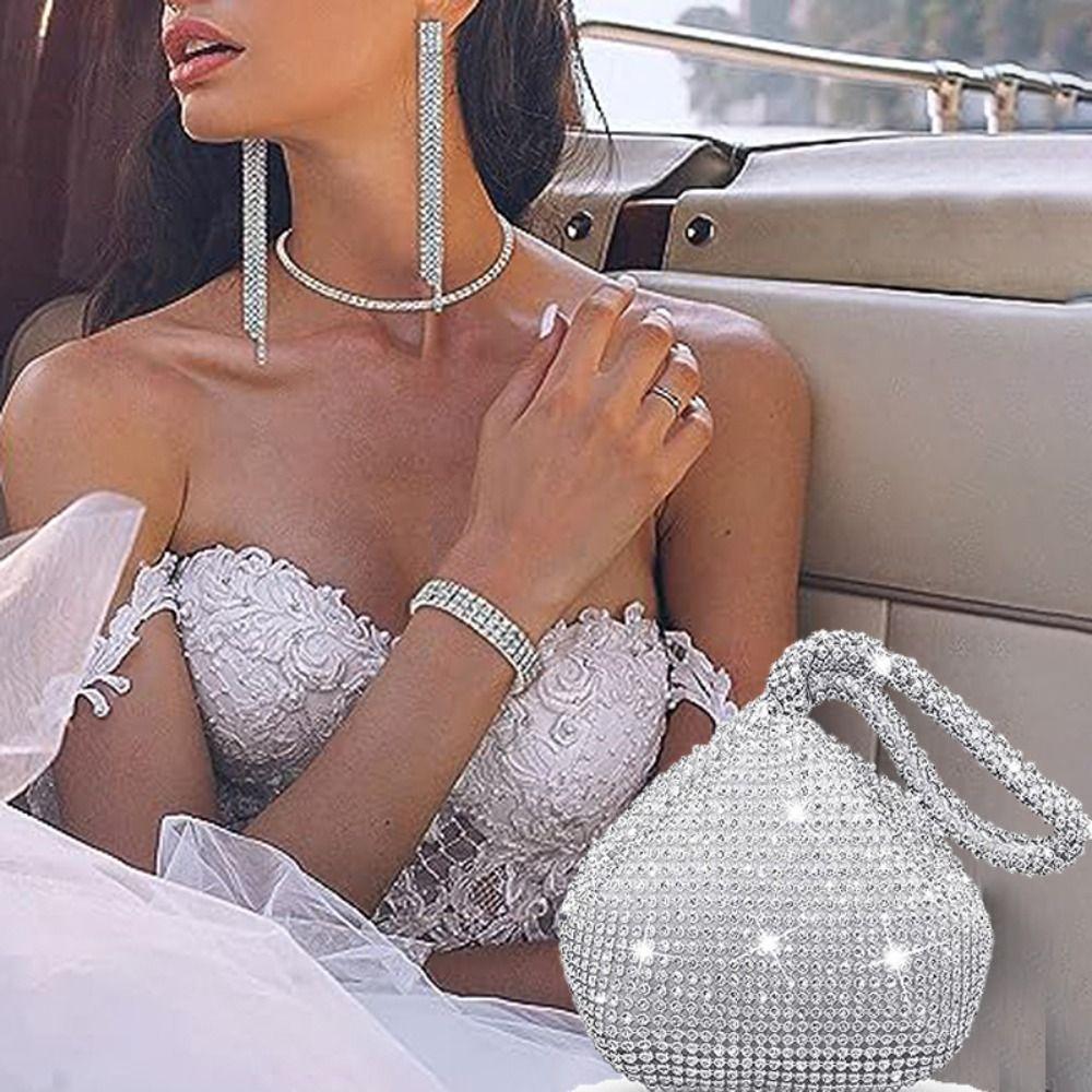 Sparkling Glitter Imitation Rhinestone Clutch Triangle Design Women Handbag  Evening Party