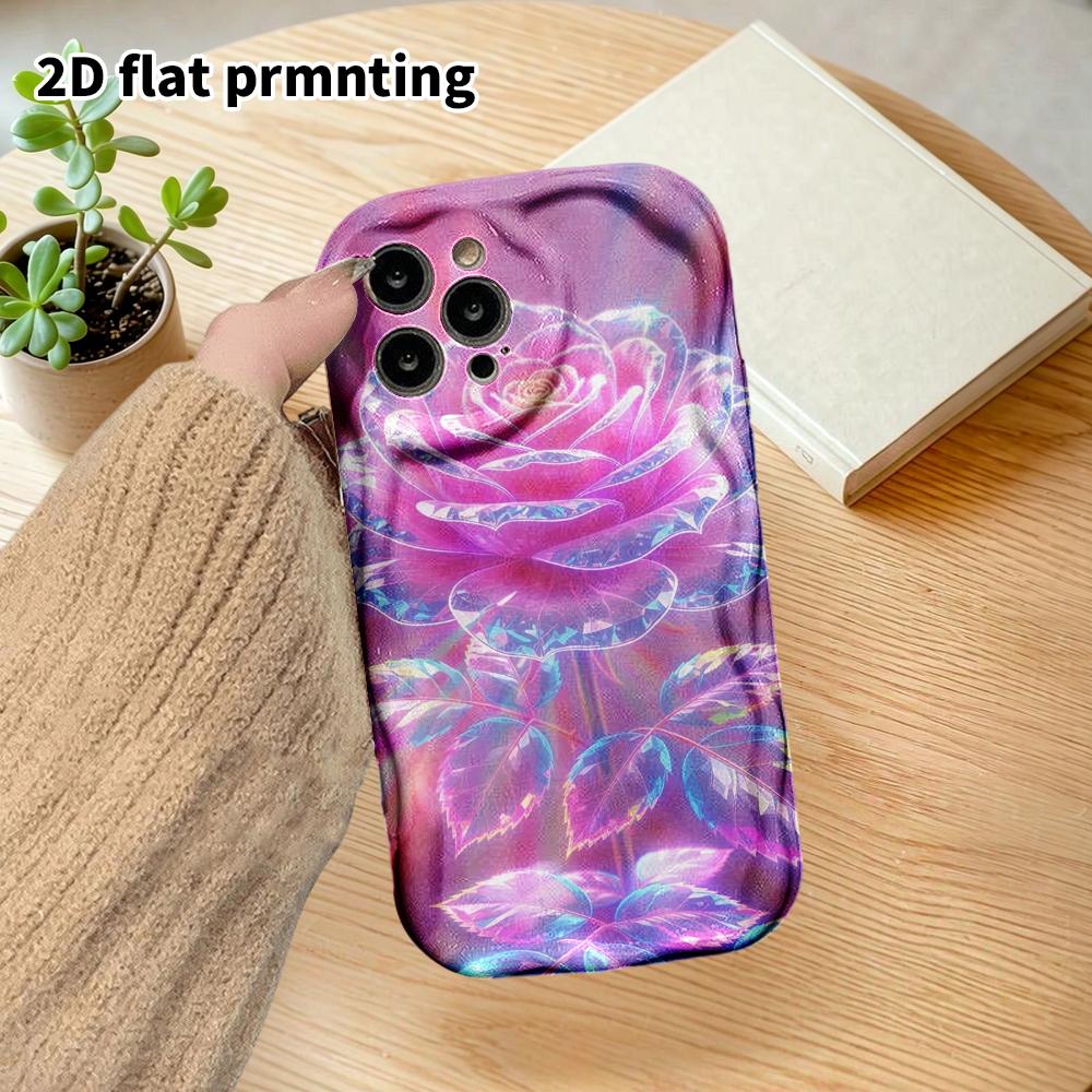 Phone Case: 2D Flat Design Suitable for iPhone 18 17 16 15 14 13Pro Protective Case, Couple Style, Glowing Pink Rose, Christmas and Halloween Gift