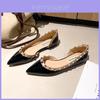 Spring Summer Womens Pointed Toe Slipon Flat Shoes With Metal Studs For Office Wear