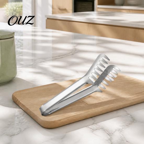 Heat Resistant Steak Clamp Stainless Steel Spaghetti Tongs, Comb?Shape Pasta Serving Multi?Purpose Ergonomic Anti Scalding Tongs Kitchen Food for