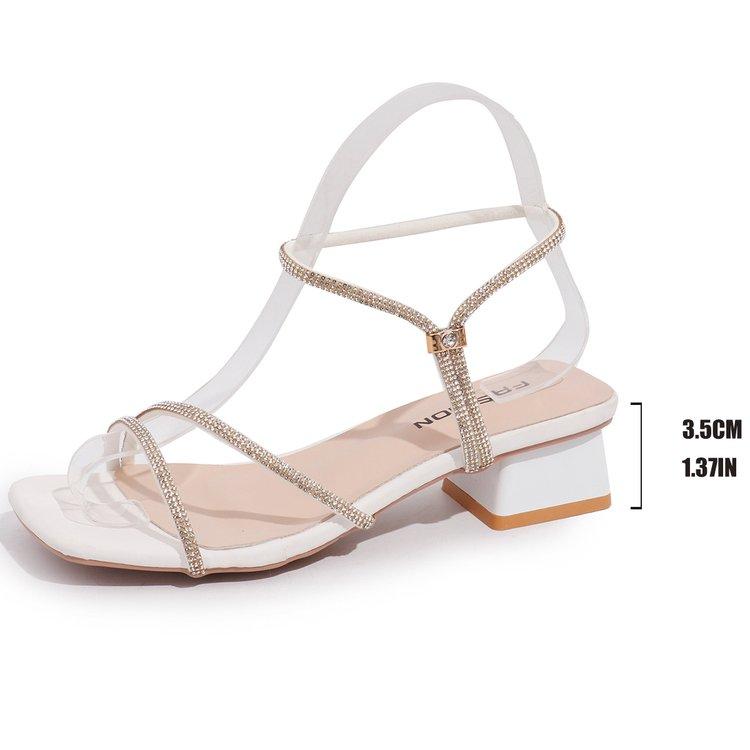 Elegant Square Toe Medium Heel Woman's Sandals Women Summer 2026 Luxury Rhinestore Strap Sandals Plus Size