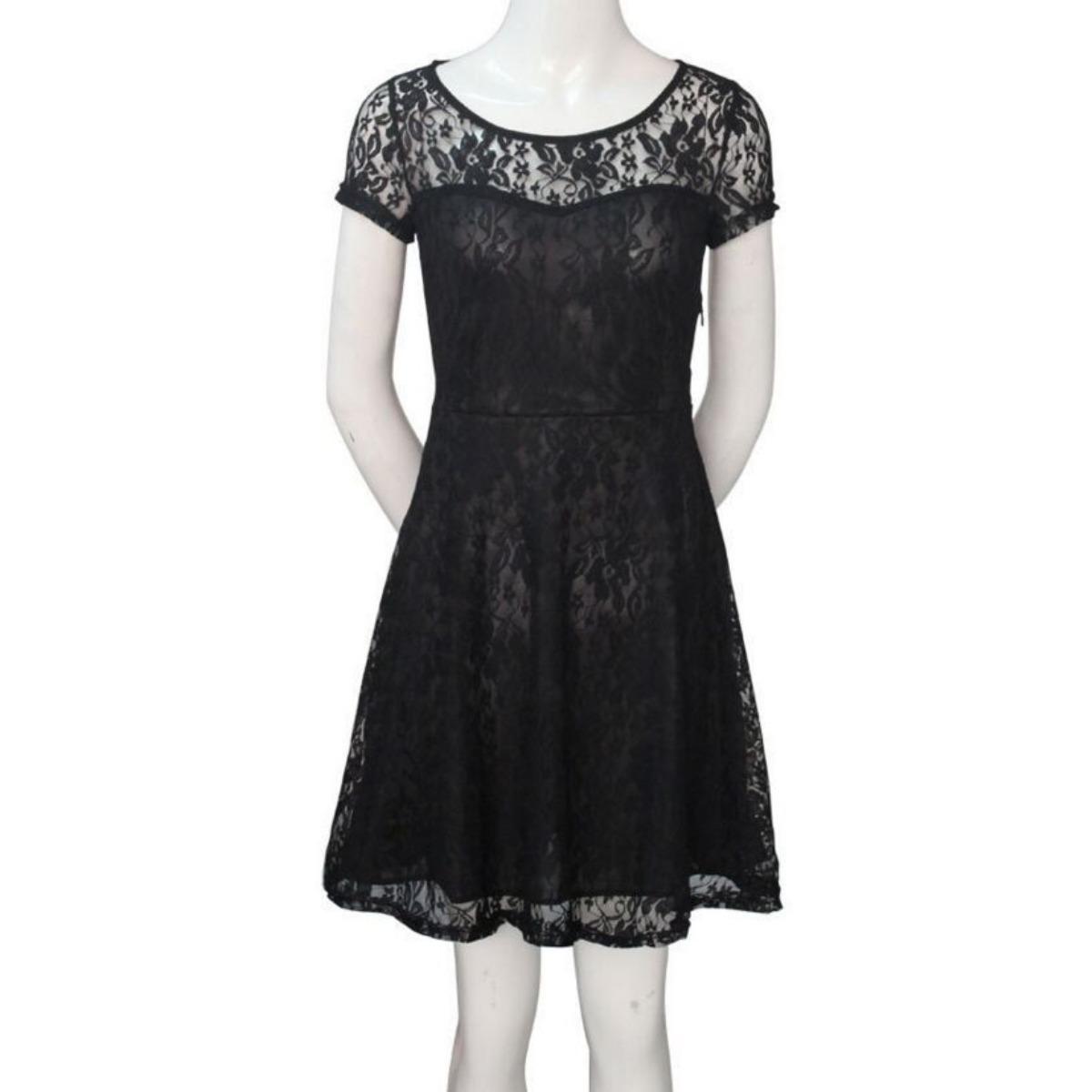 New Arrival Women s Fashion Blue Lace Trim Round Neck Short Sleeve Elegant Dress In Stock S чёрный