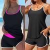 Tankini Européen et Américain Nouvelle Correspondance de Couleurs Double Bretelle Bikini Séparé Grande Taille Maillot de Bain Conservateur Femme