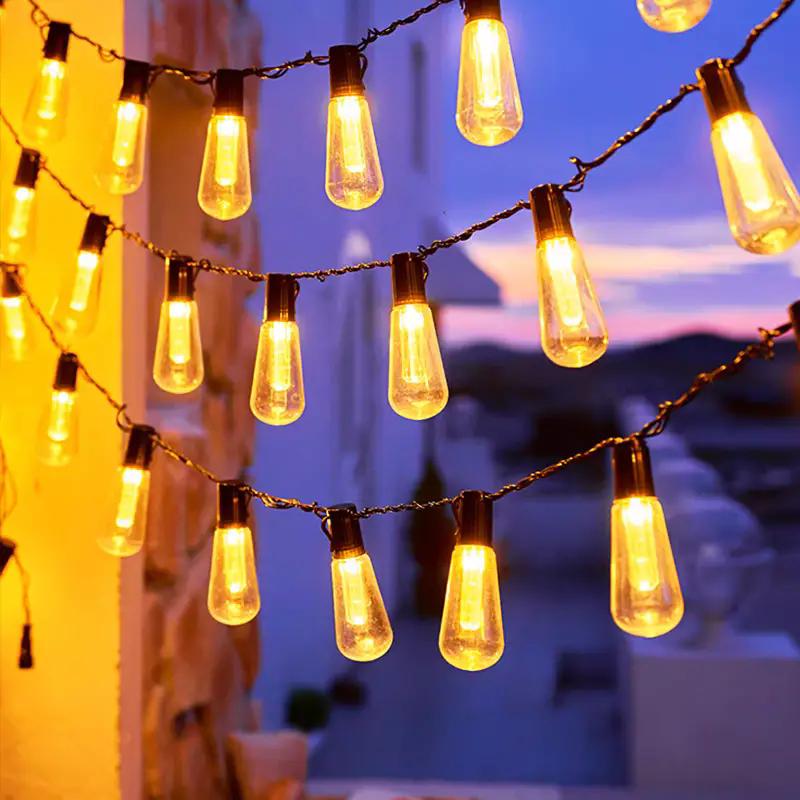 Solar Powered LED String Lights Highlight Outdoor Shatterproof Big Bulbs Garden Holiday Decor Waterproof Lights Camping Light