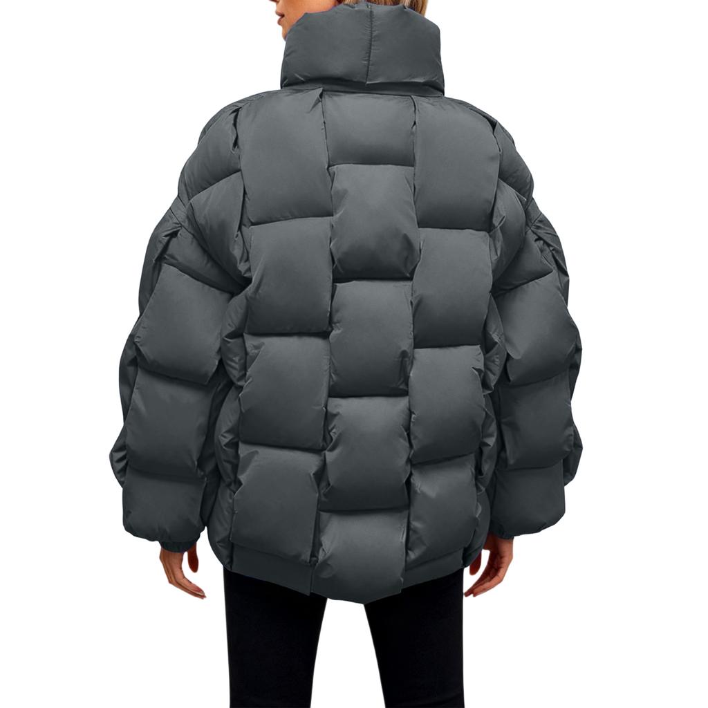 Ladies' Loose Comfortable Casual Fashionable Stand Up Collar Solid Color Long Sleeved Down Jacket