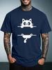 Unisex Summer Crew Neck T Shirt Cute Split Black Cat Graphic Print Loose Short Sleeve Casual Streetwear Daily Wear Tops