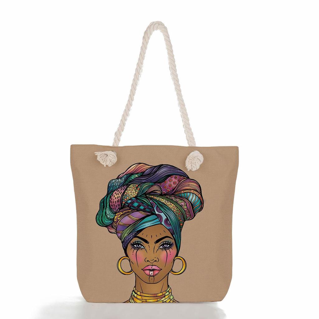 "Women's Lightweight Printed Handbags: Stylish Rope-Strap Shoulder Bags for a Versatile Beach Look"