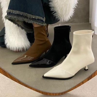 Bottines pour femmes à la mode, bout pointu, talons bas, élégantes, courtes, talons fins, Chelsea Botas Botas De Mujer 2024
