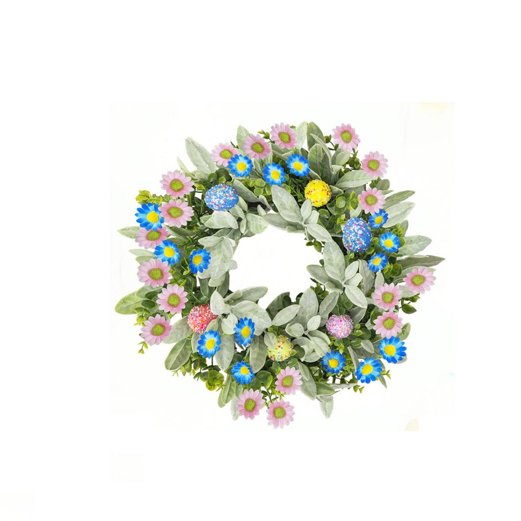 Artificial Floral Wreath Decorative Faux Flower Wreath with Mixed Greenery for Indoor Outdoor Wall Door Decor Spring Summer