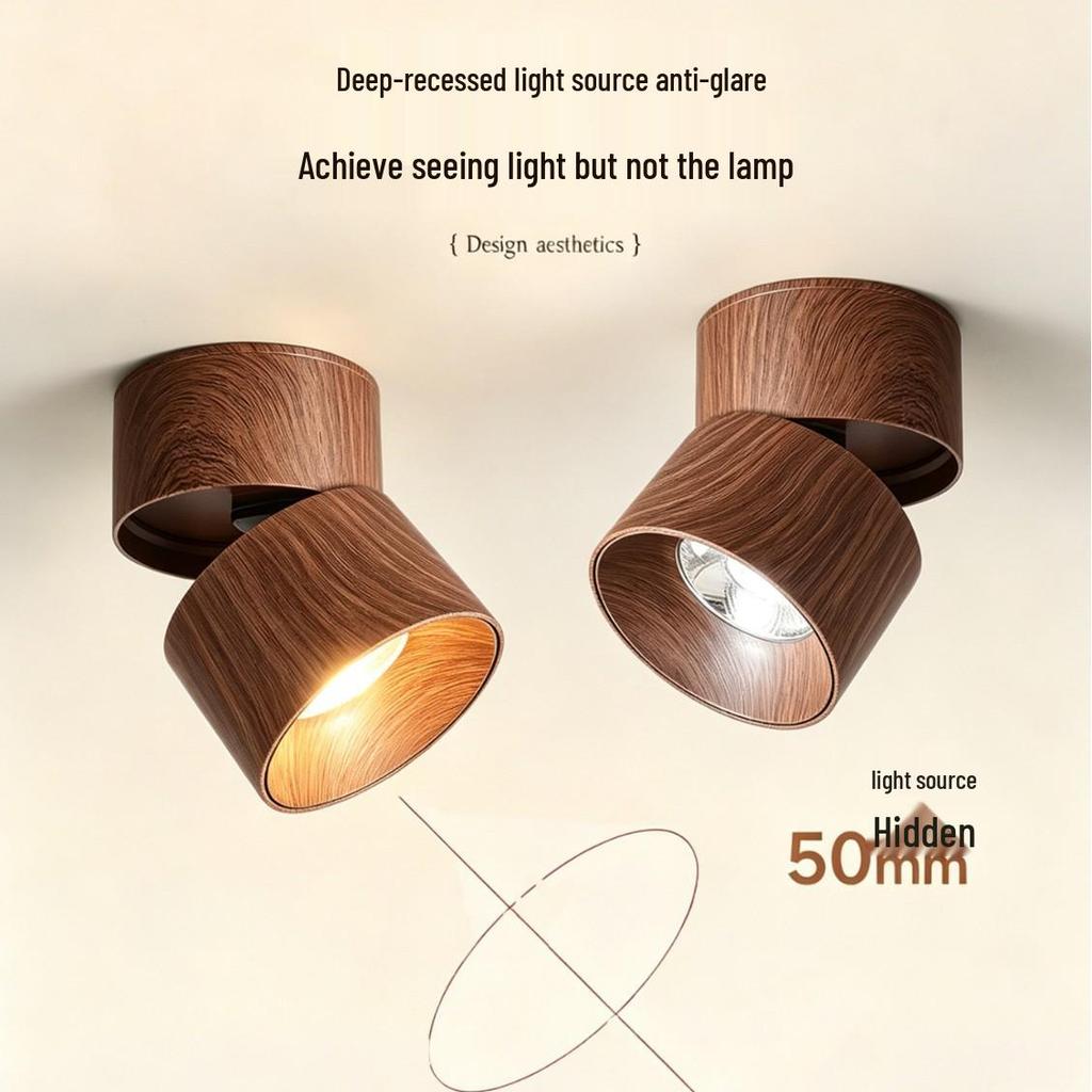 Wind Walnut Surface-Mounted Spotlight, No Hole Needed, Full Spectrum Eye Protection for Corridor, Hallway, Living Room.
