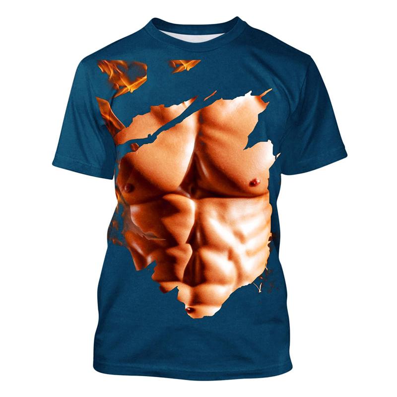 Men s Fun Fake Abdominal Muscle Pattern T-shirt, Muscle 3D Printing T-shirt, Fitness and Fitness Novel Short Sleeve Quick Drying Sports T-shirt XXS