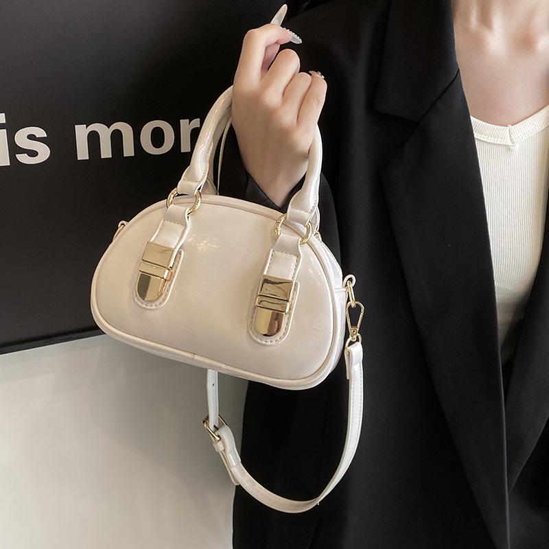 Women's 2025 Spring/Summer Textured Shell Bowling Bag - Versatile Crossbody Handbag