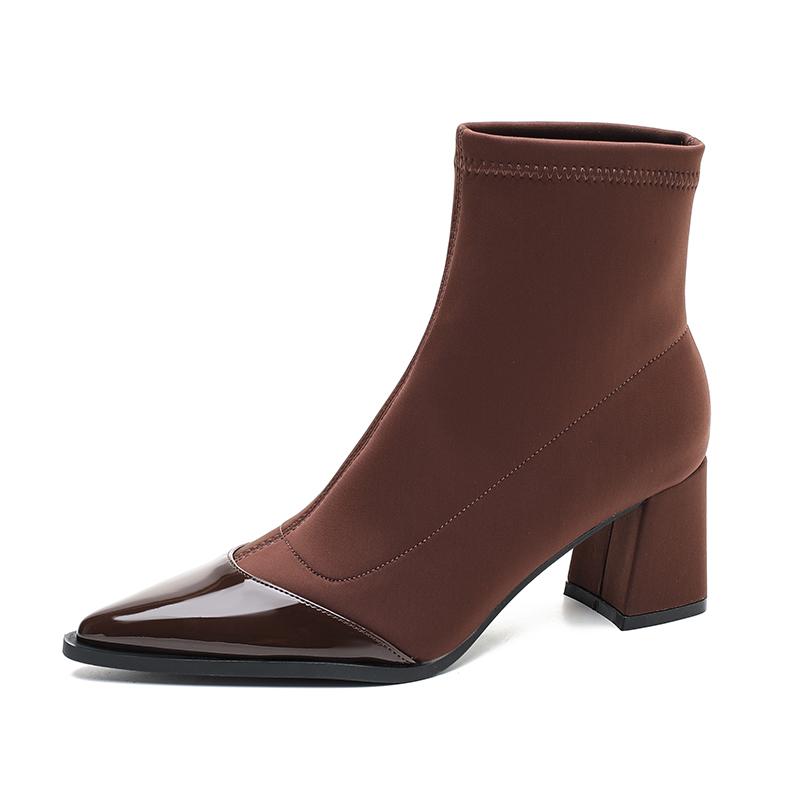 Fashion Women Chunky Mid Heels Ankle Boots Women 2024 New Pointed Toe Trend Winter Designer Shoes Goth Walking Snow Chelsea Boots Women