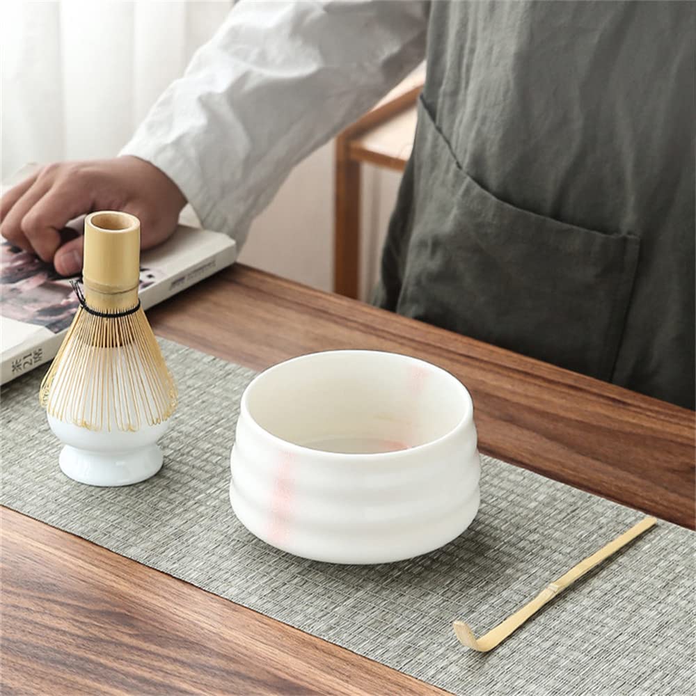 4-Piece Tea Ceremony Set (A) for Beginners: 100-Stand Chasen, Chasen Holder, Chashaku, Chasa (Tea Scoop), Matcha Bowl, and Chasen Straightener.