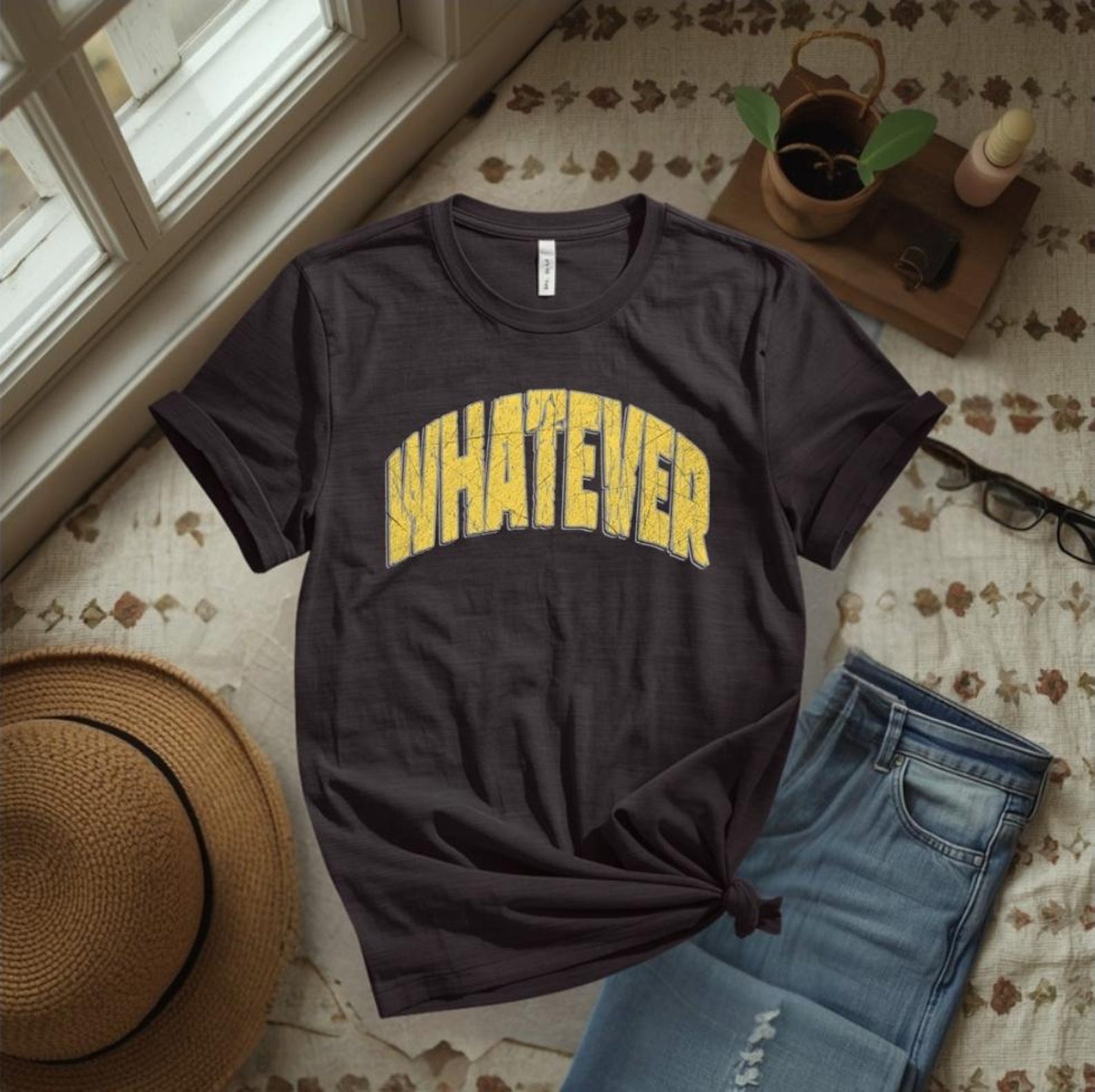Whatever Shirt, Sarcastic Graphic Tee, Vintage Collegiate T-Shirt, Funny Attitude Shirt, Retro Distressed Lettering Tee L
