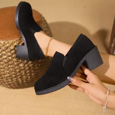 Fashion Women Shoes 2024 Autumn New Retro Black Square Heel Low Top Shoes for Women Casual Non-slip Pumps Ladies Zapatos De Mujer