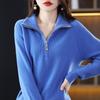 Autumn Winter Turn Down Collar Solid Color Zipper Pullover Sweater Women Loose Casual All-match Knitting Top