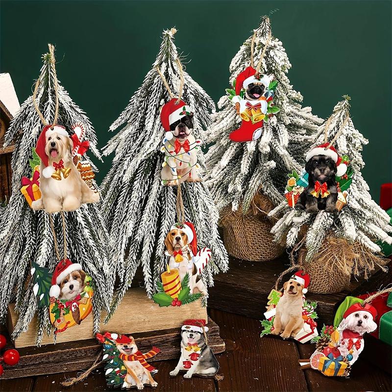 10/20/30pcs Set Rustic Wooden Dog Ornaments - Christmas Hanging Decorative Pendants, Pet-Themed Christmas Decor