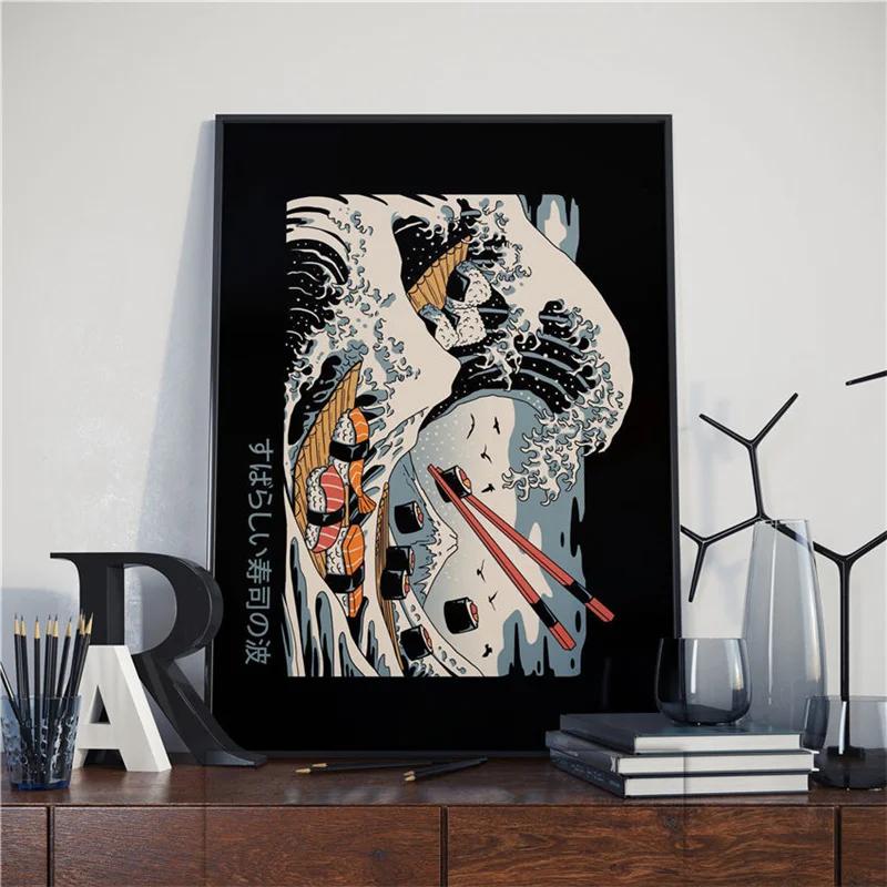 Japanese Samurai Cat Posters and Prints Ramen Nostalgia Quality Cartoon Canvas Paintings Animal Wall Art Pictures for Home Decor