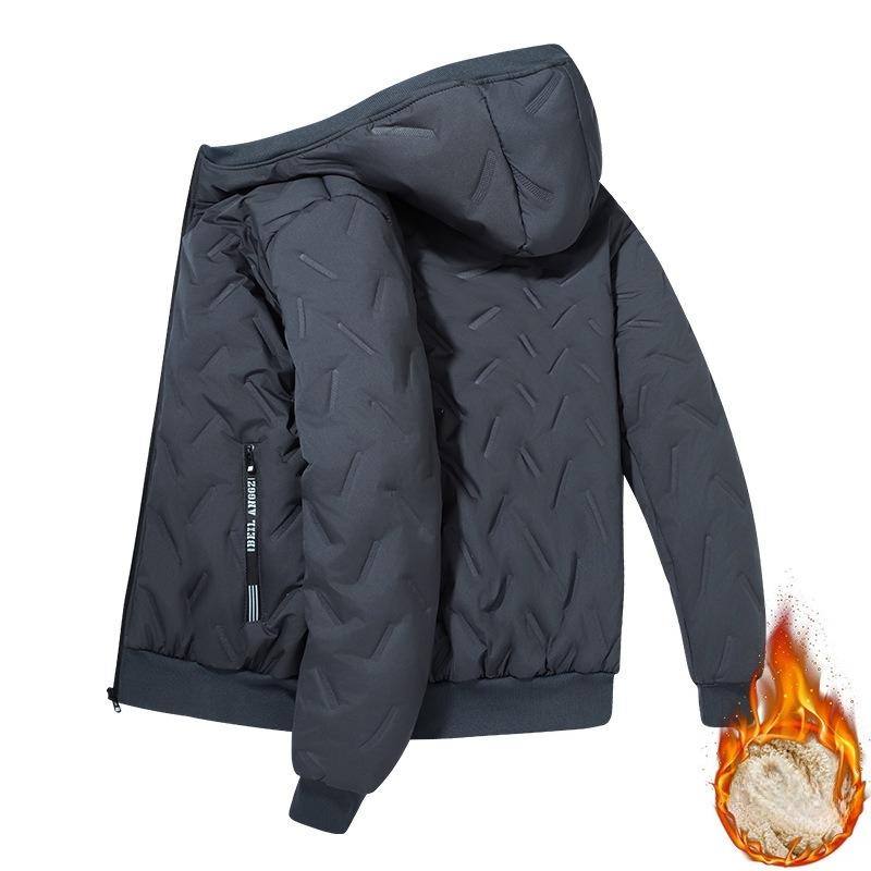 Cotton Jacket Autumn and Winter Men's Hooded Cotton Coat Plus Velvet Thickened Lamb Velvet Jacket Outdoor Warm Cotton Jacket