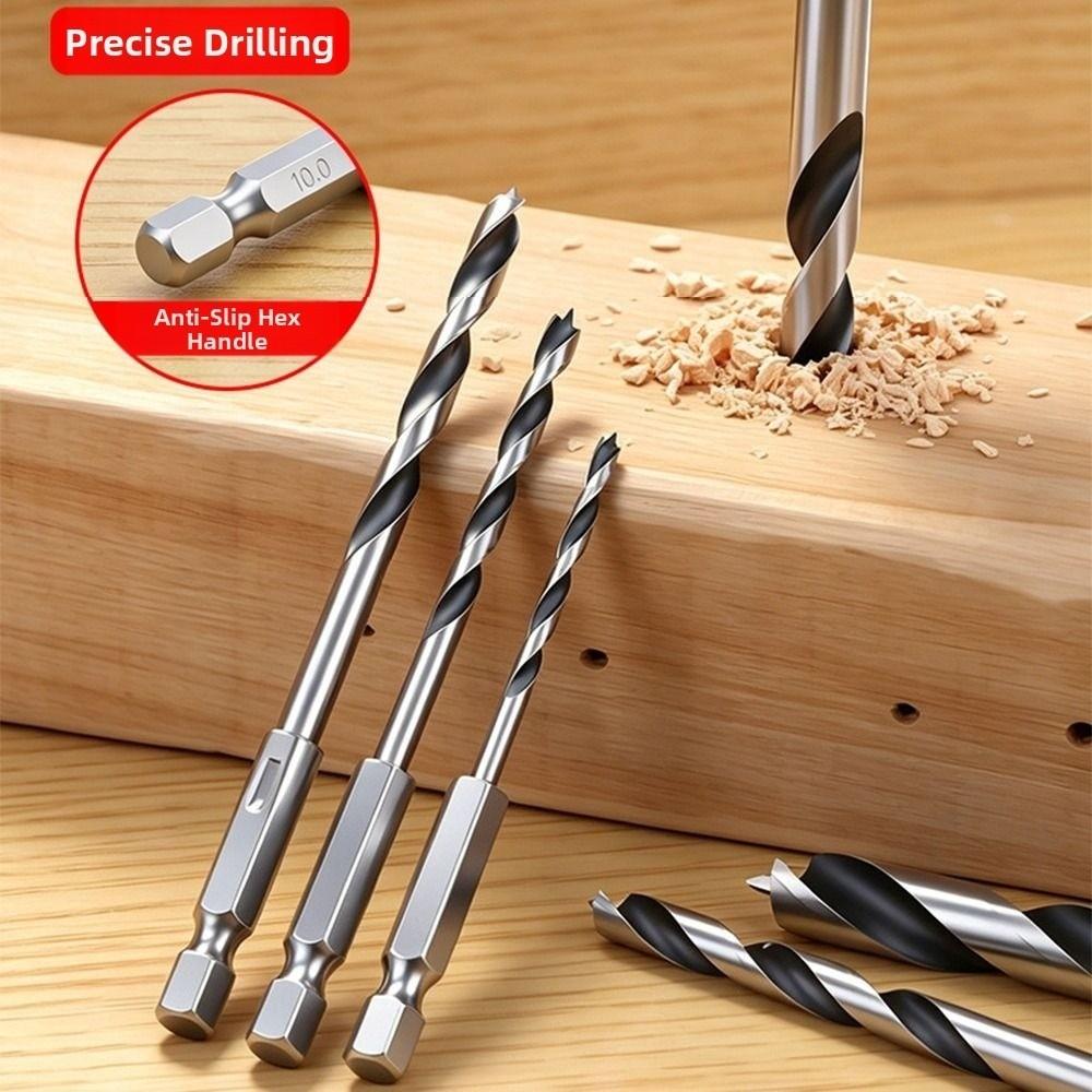 3-10mm Woodworking Drill Bit Three-Pointed High Hardness Hole Drilling Tool Hex Shank Spiral Flute Twist Drill Bit