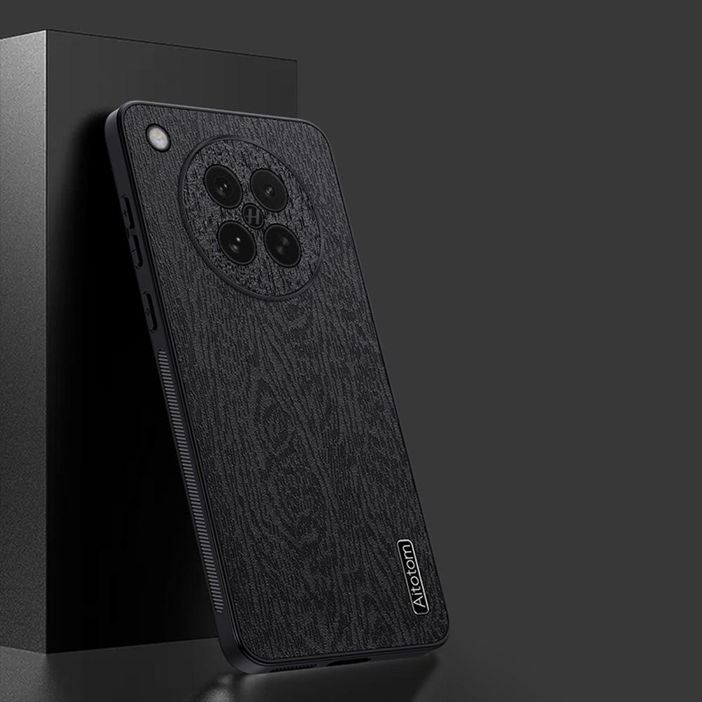 

For Oppo Find X8s 5G Case Wood Texture PU Leather Coated PC TPU Phone Cover Grey