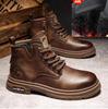Autumn And Winter Boots Men Plus Fleece New Work Boots Retro British Men High Top Trend Real Leather Cotton Boots M1164