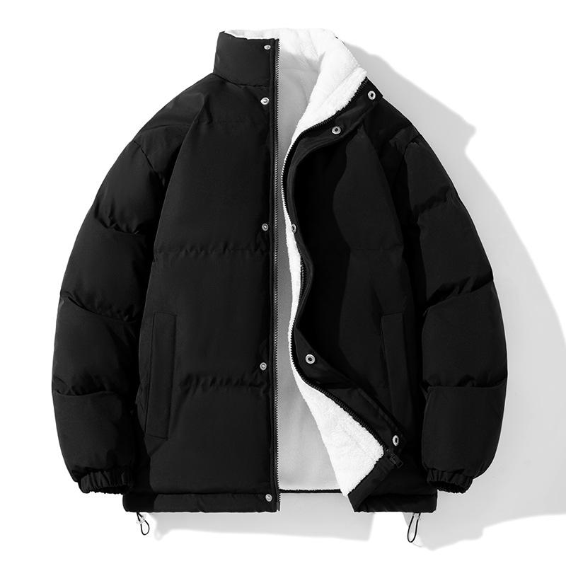New High-end Cotton-padded Coat Men s Thickened Winter Coat Stand-up Collar Trendy Brand Splicing Versatile Pu Leather Cotton-padded Jacket M