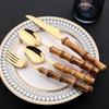 Set di posate da 16 pezzi in acciaio inossidabile con manico in bambù naturale, stoviglie, posate da cucina, include forchette, cucchiai, coltelli, posate da tavola